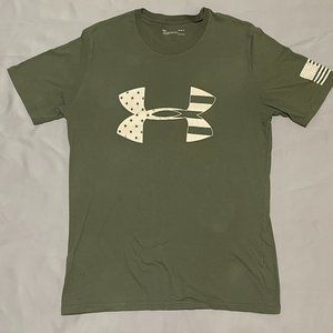Under Armour Mens Large USA Flag Heatgear Casual Army Green Short Sleeve T-Shirt